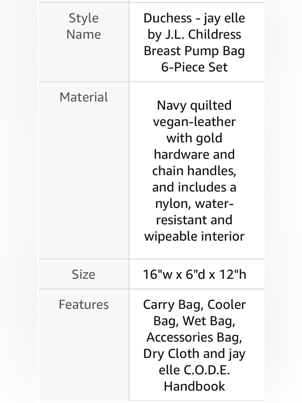 Jay Elle Duchess Quilted Navy Baby Breast Pump Bag w/ Gold Chain | 6-Piece Set - Picture 15 of 16